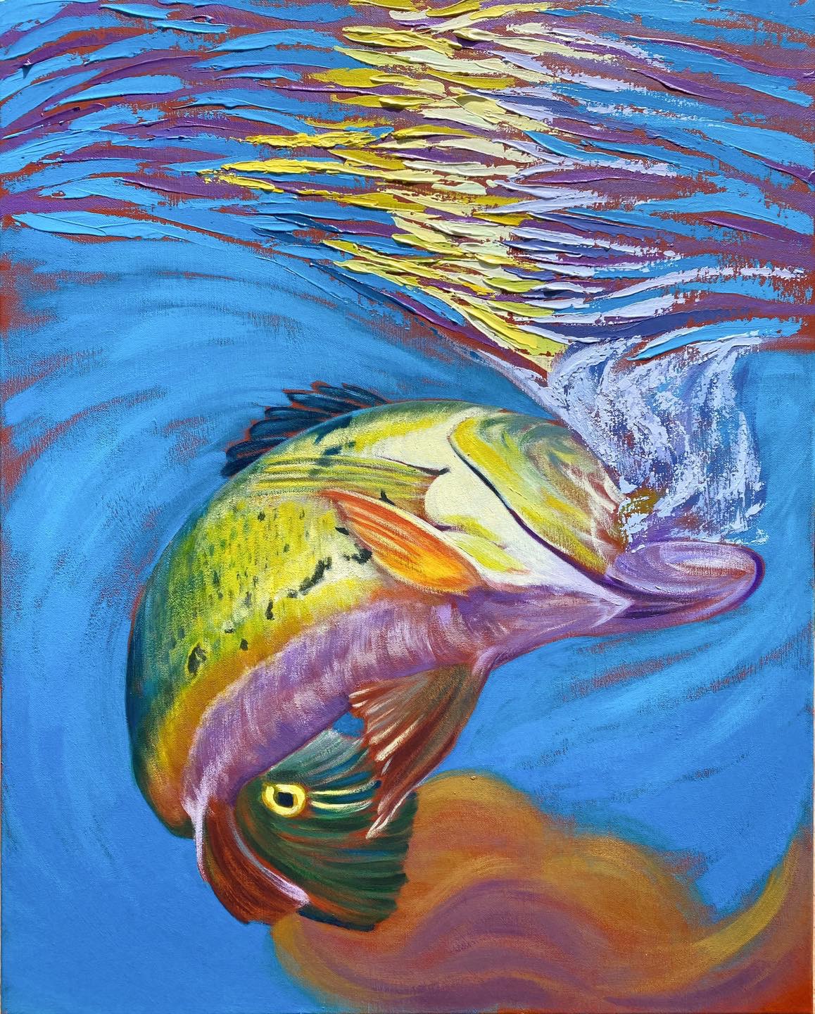 Peacock Bass, Acrylic by Amy-Lauren Lum Won - Kauai fish art, Hawaii fish paintings